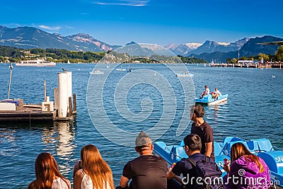 View from Haldenstrasse at the shores over Lake Lucerne Switzerland Editorial Stock Photo